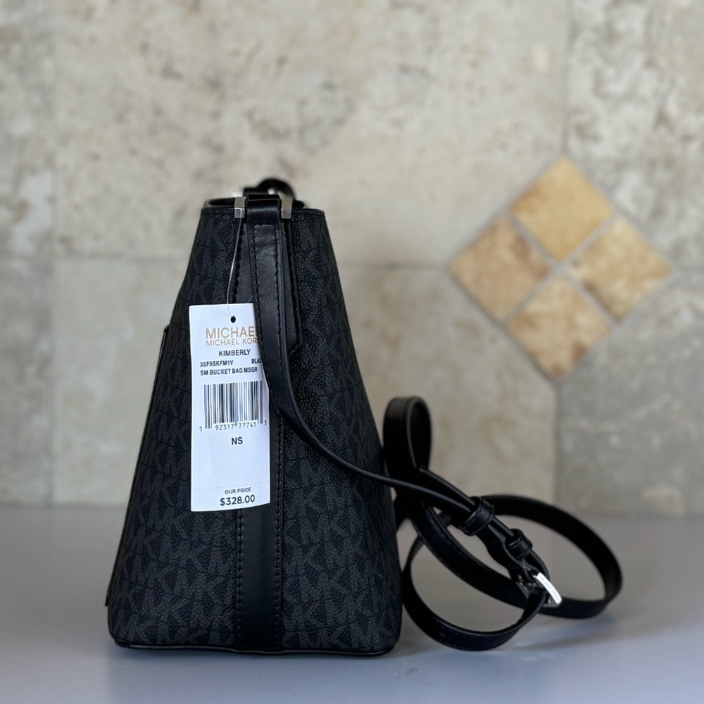 Michael Kors Kimberly Small Bucket Crossbody Bag MK Black - Picture 7 of 14